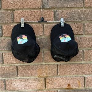 Fabkids Black Mesh Trucker Hats with Colorful Patch Of a Wolf Against a Sunset